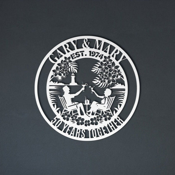 50th Anniversary Gift For Parents Custom Wedding Anniversary Gift For Couple Wife Metal Wall Art Sign Golden Wedding Tropical Coastal Summer