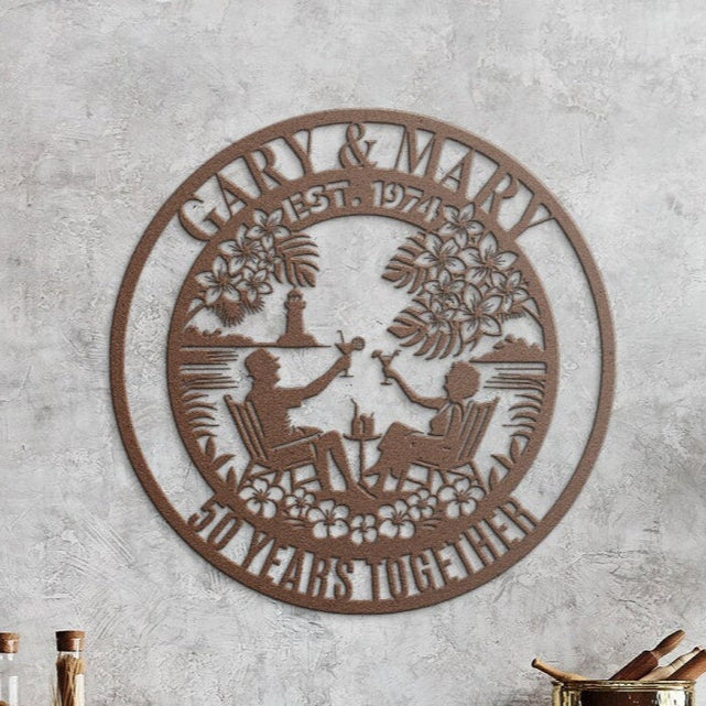 50th Anniversary Gift For Parents Custom Wedding Anniversary Gift For Couple Wife Metal Wall Art Sign Golden Wedding Tropical Coastal Summer