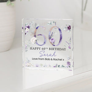 Personalised Happy 60th Birthday Gift Plaque, Purple Floral Birthday Gift For Her, 60th Birthday Gifts, Pink 60th Gift, Gifts for Her