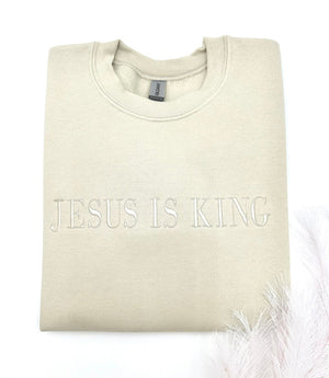 Embroidered Jesus Is King Sweatshirt-Hoodie, Christian Embroidery, Faith Based Apparel, Style Adult Unisex Sweater, Christian Holiday Gift il_794xN.6079637060_60iy.jpg