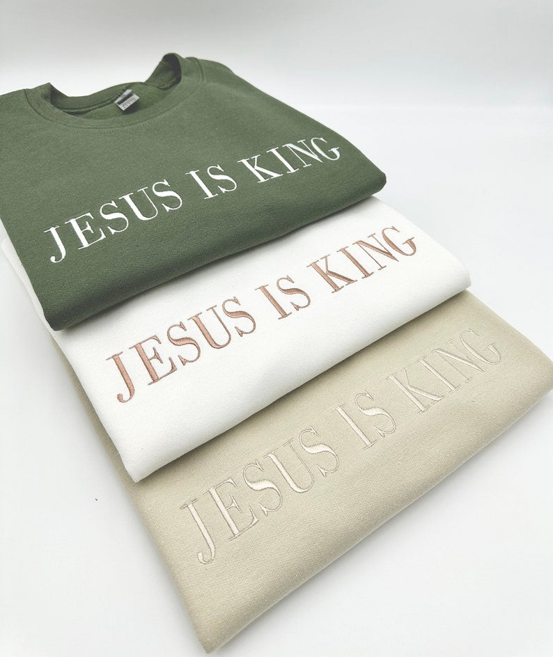 Embroidered Jesus Is King Sweatshirt-Hoodie, Christian Embroidery, Faith Based Apparel, Style Adult Unisex Sweater, Christian Holiday Gift il_794xN.6079637094_i44b.jpg