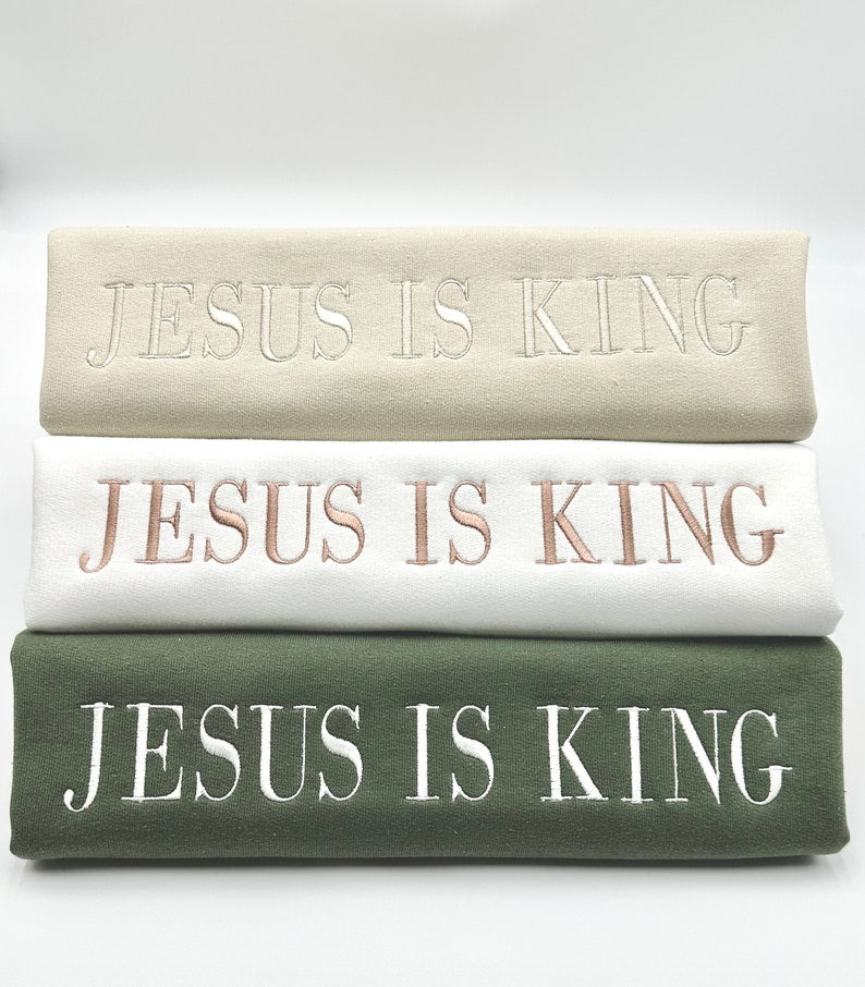 Embroidered Jesus Is King Sweatshirt-Hoodie, Christian Embroidery, Faith Based Apparel, Style Adult Unisex Sweater, Christian Holiday Gift il_794xN.6079637116_rwiy.jpg