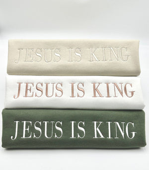 Embroidered Jesus Is King Sweatshirt-Hoodie, Christian Embroidery, Faith Based Apparel, Style Adult Unisex Sweater, Christian Holiday Gift il_794xN.6079637116_rwiy.jpg
