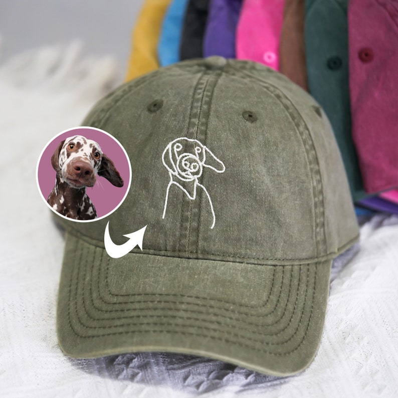 Custom Pet Outline Drawing Hat, Personalized Cat Dog Mom Dad Embroidered Baseball Cap, Pet Portrait Caps, Pet Lover Cap, Pet Memorial Gift