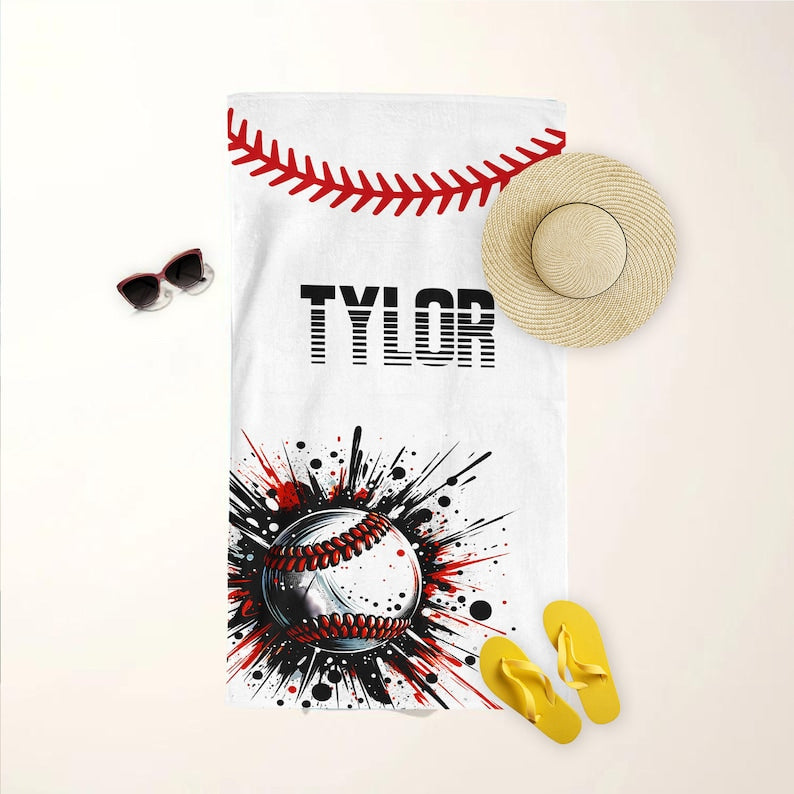 Baseball Player Beach Towel With Name,Summer Appreciation Gift For Sport Team,Game Day Season, Pool Party,Teen Birthday Gift,Boy Beach Towel