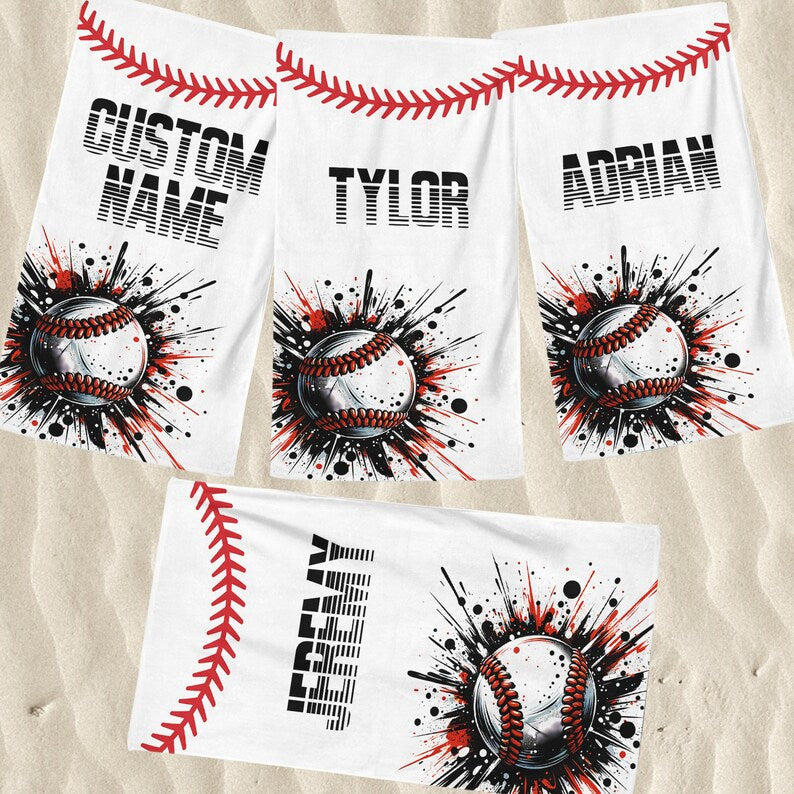 Baseball Player Beach Towel With Name,Summer Appreciation Gift For Sport Team,Game Day Season, Pool Party,Teen Birthday Gift,Boy Beach Towel