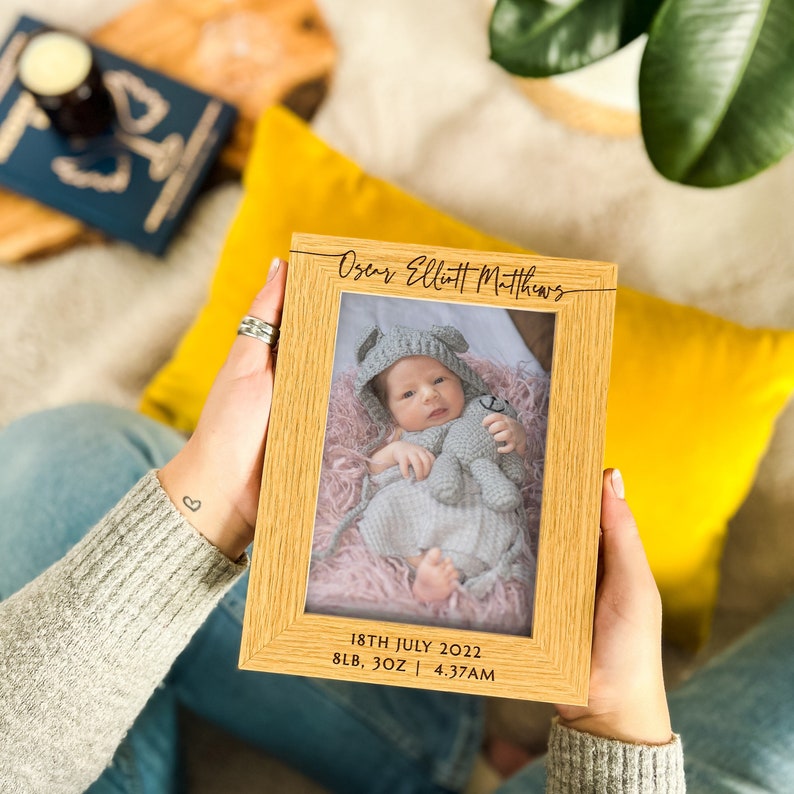 Personalised Baby Photo Frame | Newborn New Baby Christmas Gifts | Custom Engraved Birth Info Picture Frame, Baby Announcement Keepsake Gift