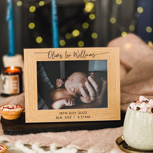Personalised Baby Photo Frame | Newborn New Baby Christmas Gifts | Custom Engraved Birth Info Picture Frame, Baby Announcement Keepsake Gift