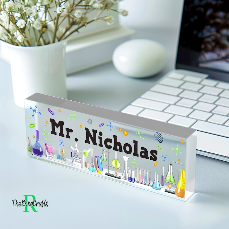Science Lab Teacher Sign, Personalized Teacher Desk Name Plate, Teachers Desk, Teacher Acrylic Plaque, Back to School Gift, Science Teacher