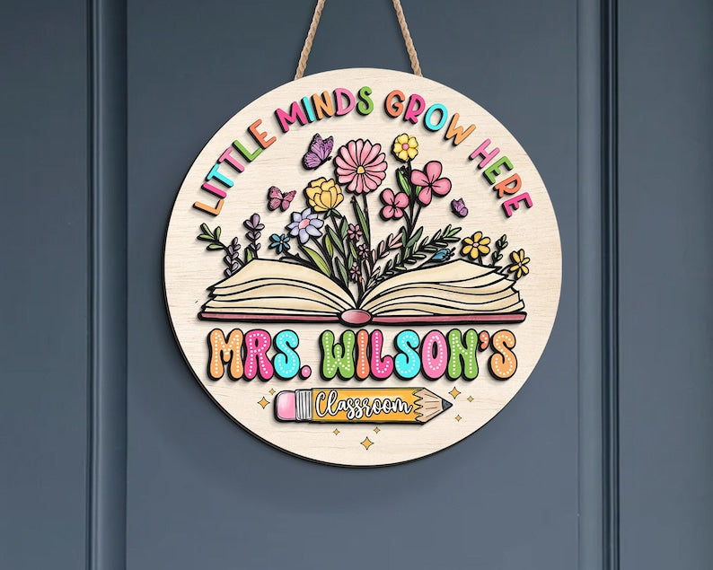 Cute Teacher Gifts, 3D Teacher Door Hanger, Classroom Welcome Sign, Back to School Gift, Custom Teacher Name Sign, Floral Classroom Decor