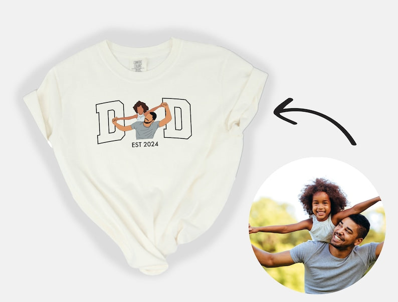 Custom Photo for Dad Shirt, Dad and Kid Illustration, Fathers Day Gift, Dad Shirts, Fathers Day T-Shirt, Family Portrait Shirt for Dad Tees