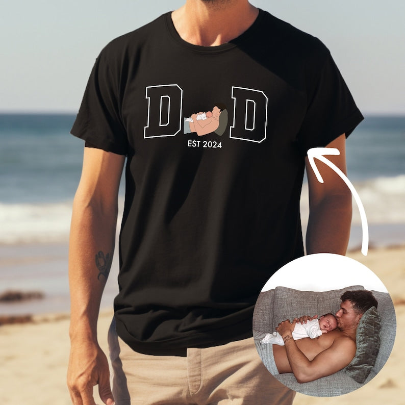 Custom Photo for Dad Shirt, Dad and Kid Illustration, Fathers Day Gift, Dad Shirts, Fathers Day T-Shirt, Family Portrait Shirt for Dad Tees