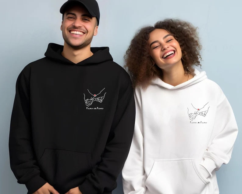 Custom Valentines Pinky Promise Hoodie Matching Couple Valentines Day Gift Personalized Name Date Hoodie Anniversary Gift Husband Wife