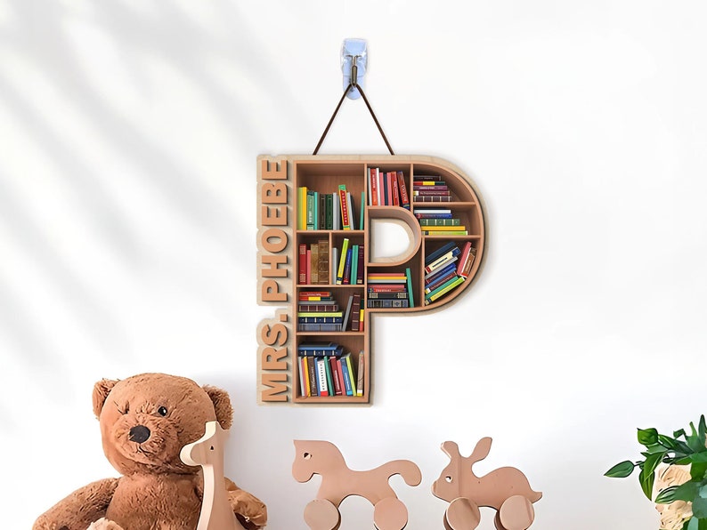 Personalized Classroom Door Sign, 2 Layer Art Piece Door Sign For School Librarian, Letter & Name Wood Sign, School Library Gifts