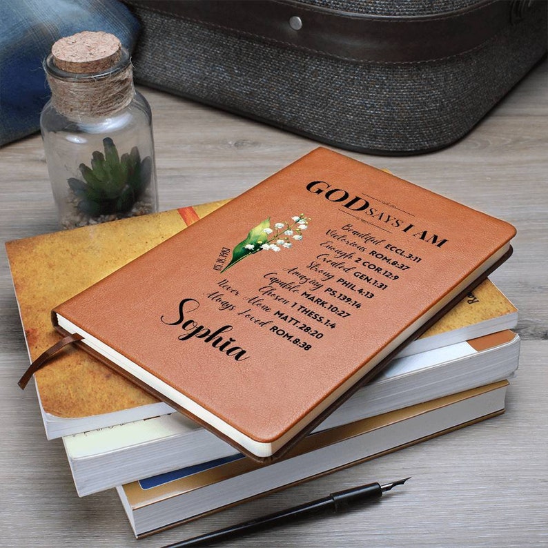 Prayer Journal Christian Gift for Women Personalized God Says I Am Custom Leather Diary Religious Birthday Christmas Graduation Gift for Her