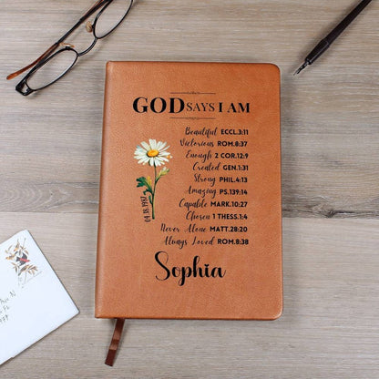Prayer Journal Christian Gift for Women Personalized God Says I Am Custom Leather Diary Religious Birthday Christmas Graduation Gift for Her