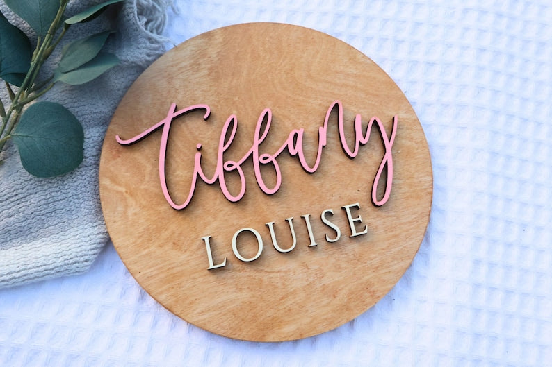 Personalize Round Plaque, Nursery Name Sign, 3D Wooden Baby Name Sign, Nursery Wall Art, Baby Shower, Name Sign For Nursery, Round Name Sign