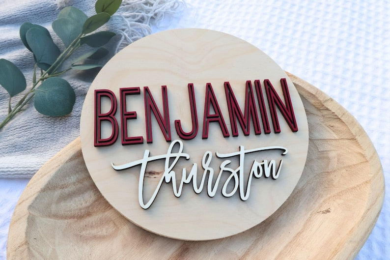 Personalize Round Plaque, Nursery Name Sign, 3D Wooden Baby Name Sign, Nursery Wall Art, Baby Shower, Name Sign For Nursery, Round Name Sign