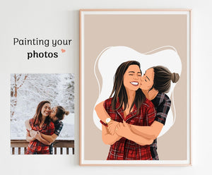 Bestie's birthday Portrait Canvas painting faceless portrait, Personalized Gift for Best Friend, Gift for girlfriend, Friendship canvas