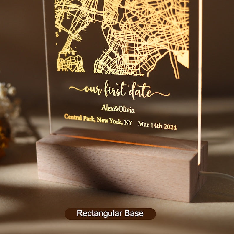 Personalized Our First Date Map Night Light, Custom Map Print Acrylic Plaque, Where It All Began Map LED Night Lamp, Unique Anniversary Gift
