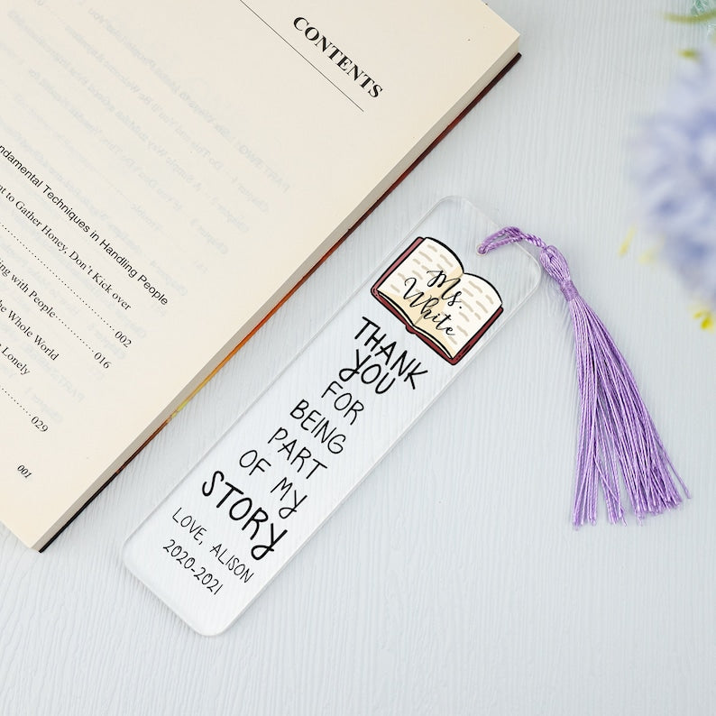 Teacher Appreciation Gift,Custom Teacher Gifts,Teacher Bookmark,Personalized Bookmark,Thank You Teacher,End Of Year Gift from Students