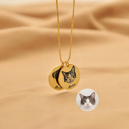 Custom Pet Portrait Name Necklace, Dog Photo Necklace, Cat Picture Necklace, Pet Memorial Necklace, Gift For Pet Lover,Gift for Her
