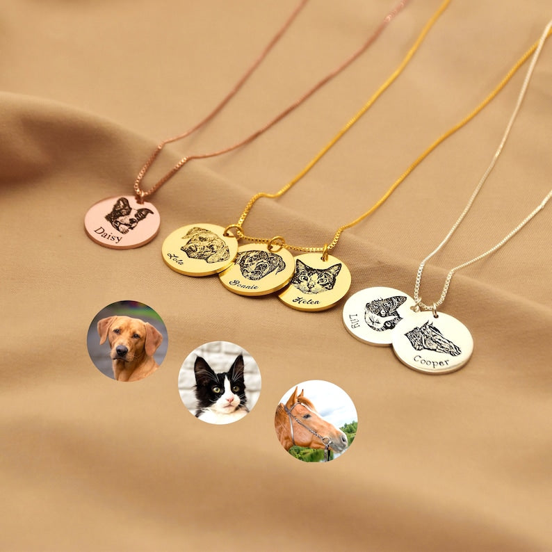 Custom Pet Portrait Name Necklace, Dog Photo Necklace, Cat Picture Necklace, Pet Memorial Necklace, Gift For Pet Lover,Gift for Her
