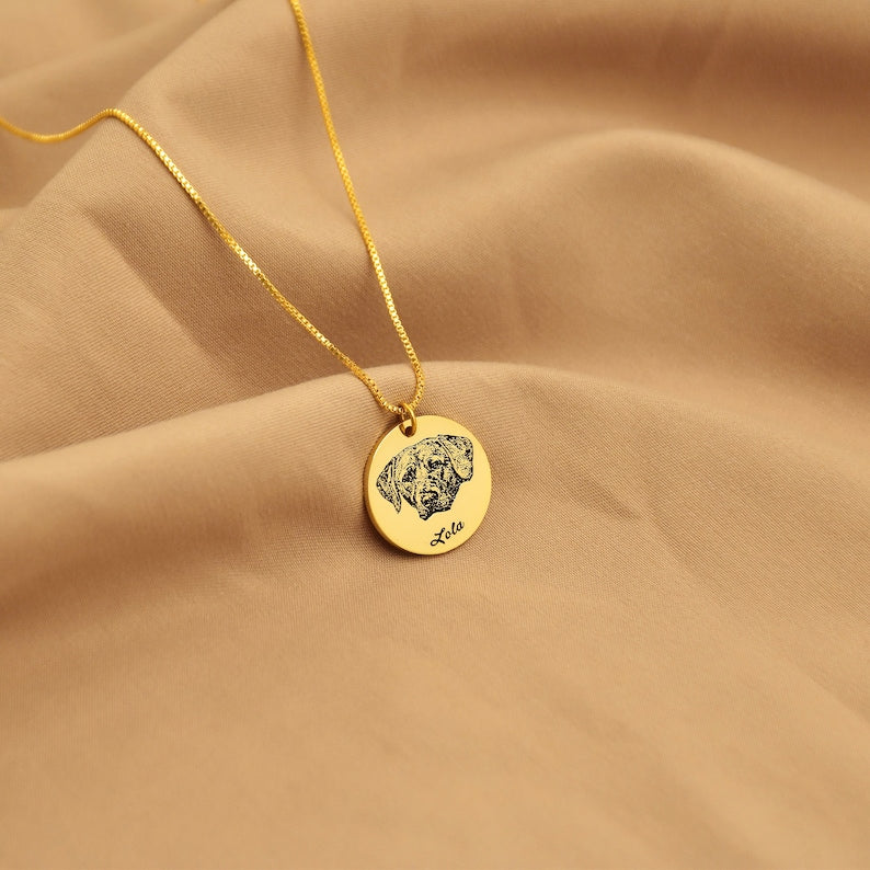 Custom Pet Portrait Name Necklace, Dog Photo Necklace, Cat Picture Necklace, Pet Memorial Necklace, Gift For Pet Lover,Gift for Her