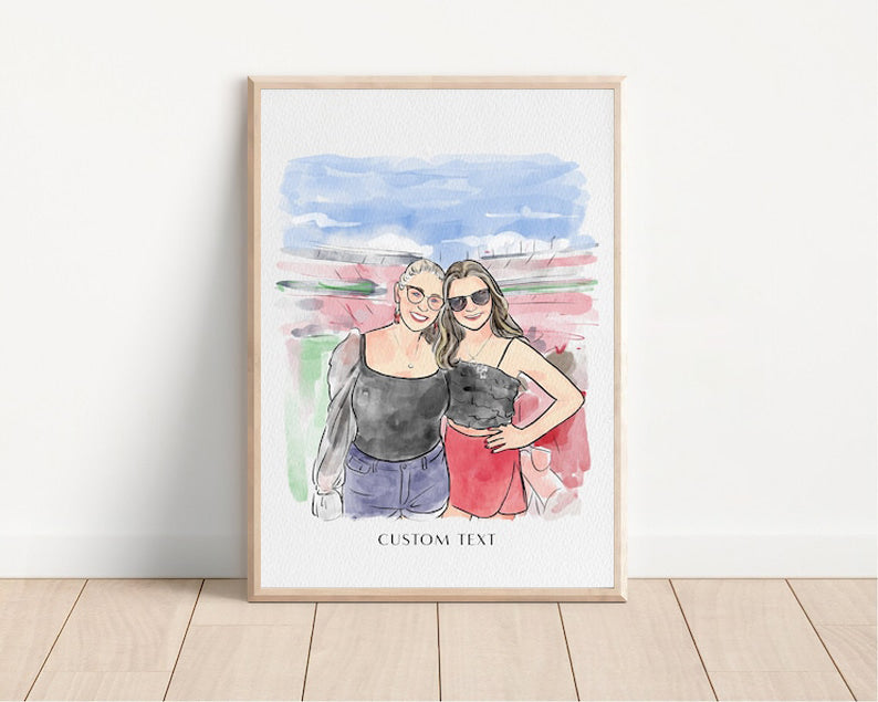 Custom Photo Friendship Print, Best Friend Photo Portrait, Sisters Gift, Couple Art Gift