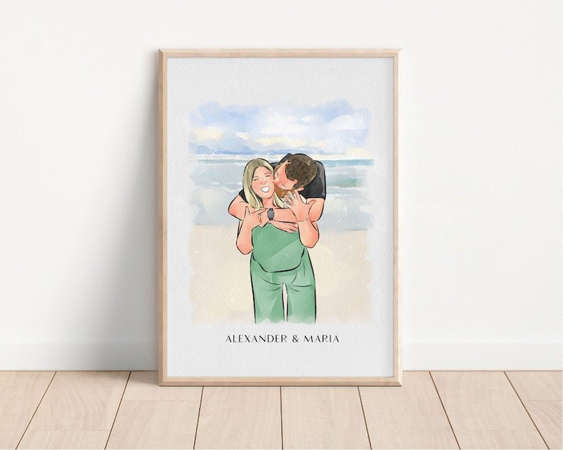 Custom Photo Friendship Print, Best Friend Photo Portrait, Sisters Gift, Couple Art Gift