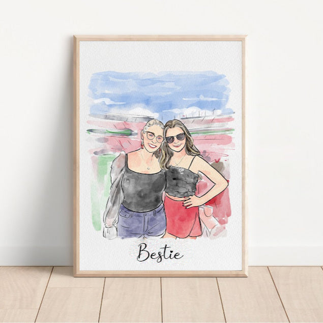 Custom Photo Friendship Print, Best Friend Photo Portrait, Sisters Gift, Couple Art Gift