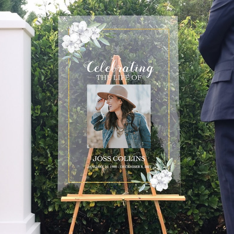 Printed Funeral Sign, Photo Celebration of Life Welcome Sign, In Loving Memory Sign, Funeral Memorial Sign with Picture