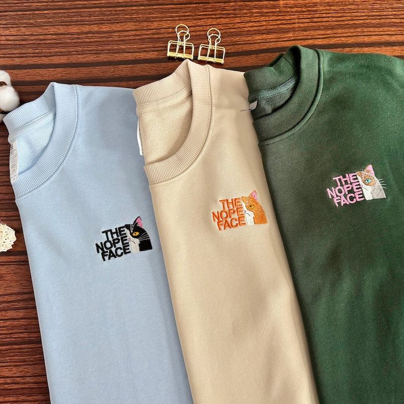 Nope Face Cat Embroidered Sweatshirt , Custom Cat Embroidered Hoodie, Pet Lover T-shirt, Embroidered Funny Sweatshirt, Cute Cat Shirt il_794xN.6088698415_3ddi.jpg