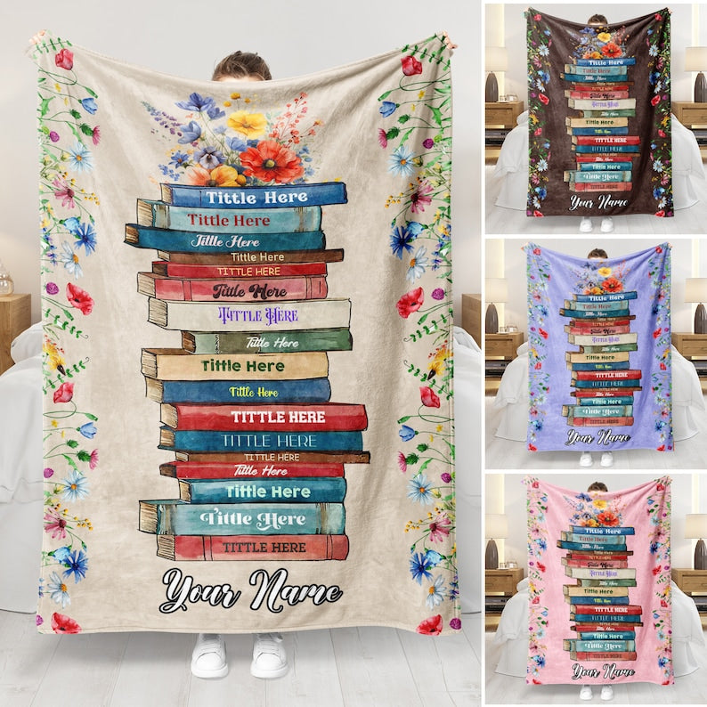 Personalized Book Blanket, Custom Floral Book's Title & Name Blanket for Book Lover, Favorite Book Blanket, Book Nerd Birthday Gift Decor