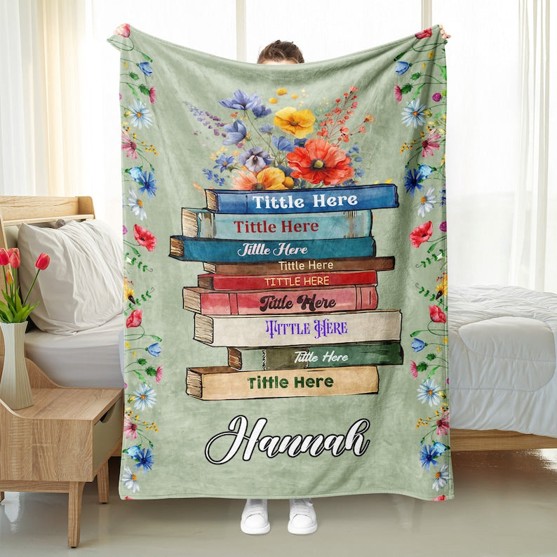 Personalized Book Blanket, Custom Floral Book's Title & Name Blanket for Book Lover, Favorite Book Blanket, Book Nerd Birthday Gift Decor