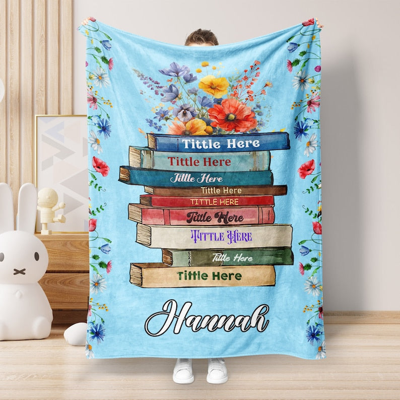 Personalized Book Blanket, Custom Floral Book's Title & Name Blanket for Book Lover, Favorite Book Blanket, Book Nerd Birthday Gift Decor