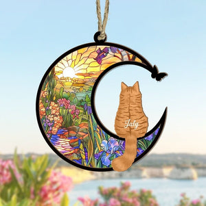 Personalized Cat Memorial Suncatcher, Custom Cat Memorial Gift, Cat Windows Hanging, Pet Memorial Suncatcher, Cat Loss Sympathy Gift