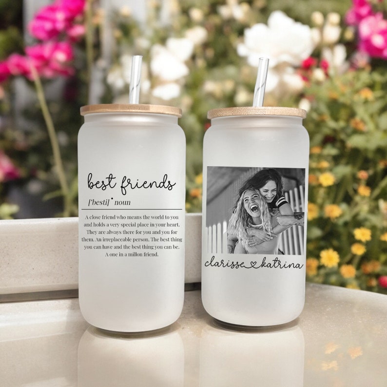 Bestie Definition Glass Tumbler, Personalize Best Friend Cup, Friendship Gift, Best Friend Birthday Gift, BFF Tumbler With Photo