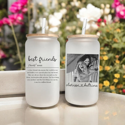 Bestie Definition Glass Tumbler, Personalize Best Friend Cup, Friendship Gift, Best Friend Birthday Gift, BFF Tumbler With Photo