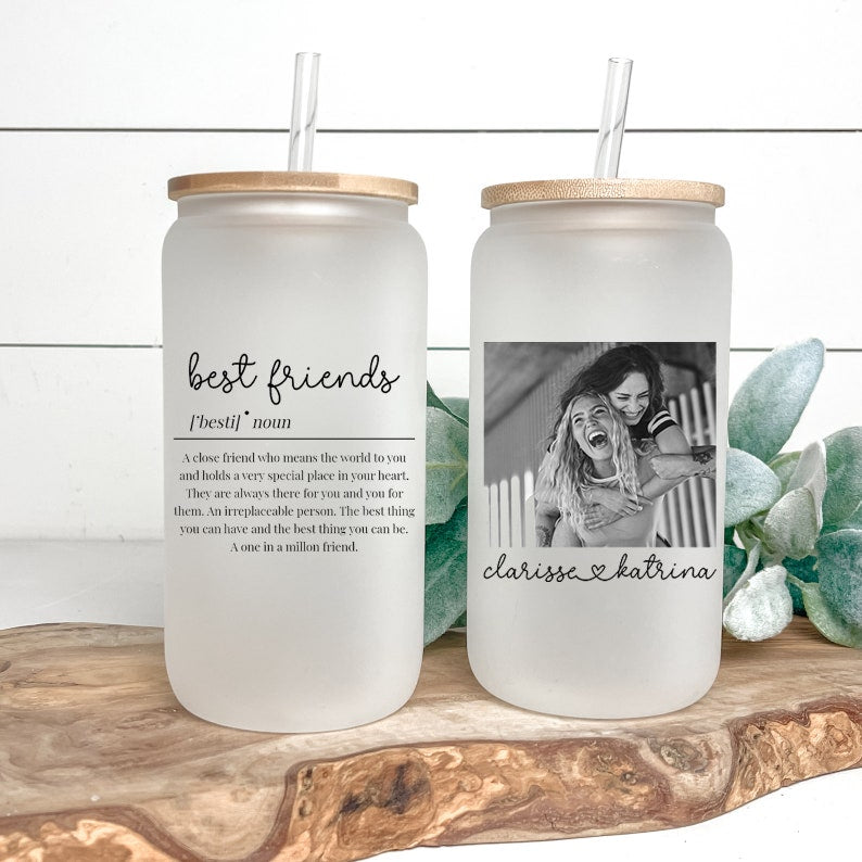 Bestie Definition Glass Tumbler, Personalize Best Friend Cup, Friendship Gift, Best Friend Birthday Gift, BFF Tumbler With Photo