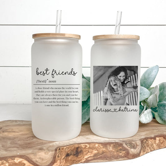 Bestie Definition Glass Tumbler, Personalize Best Friend Cup, Friendship Gift, Best Friend Birthday Gift, BFF Tumbler With Photo