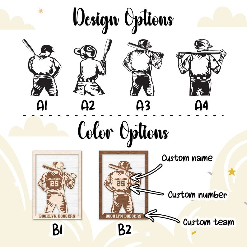 Personalized Baseball Player Wooden Sign, Custom Father's Day Gift, Baseball Gift for Dad Gift for Grandpa, Gift for Husband, Gift for Son