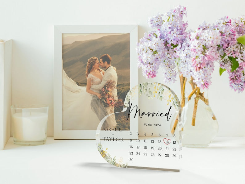 Personalized Engagement Gift, Engagement Calendar Acrylic Plaque, Wedding Gift for Couple, Engagement Keepsake Gift, Engaged Gift for Couple