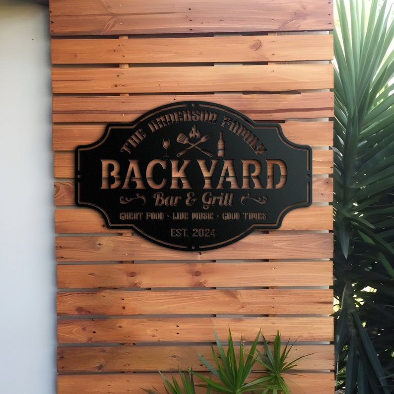 Personalized Backyard Pool Metal Sign, Outdoor Wall Art Decor, Pool Signs for Outdoor, Custom Bar And Grill Sign Decor, Xmas Gifts