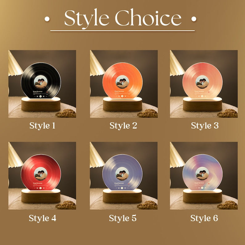 Personalised Vinyl Record Night Light, Music with Photo Acrylic Plaque, Bedroom Decor, LED Nightlight, Unique Record Display, Gift for Lover