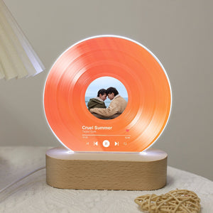 Personalised Vinyl Record Night Light, Music with Photo Acrylic Plaque, Bedroom Decor, LED Nightlight, Unique Record Display, Gift for Lover