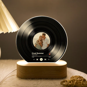 Personalised Vinyl Record Night Light, Music with Photo Acrylic Plaque, Bedroom Decor, LED Nightlight, Unique Record Display, Gift for Lover