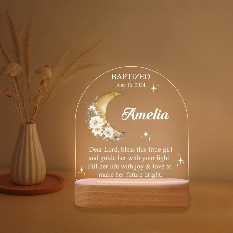 Baptism Gift, Personalized Baby Gift, Dedicated Gift, Baptized Night Light, Custom Baby Night Lamp, Nursery Decor, Christening Gifts