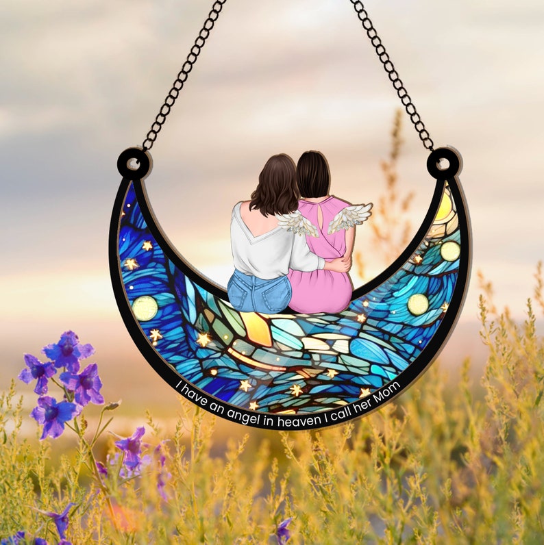 Personalized Mom And Daughter On The Moon Window Hanging Suncatcher, Mother Daughter Gift, Gift For Mom, Mom Birthday Gift, Gift For Grandma