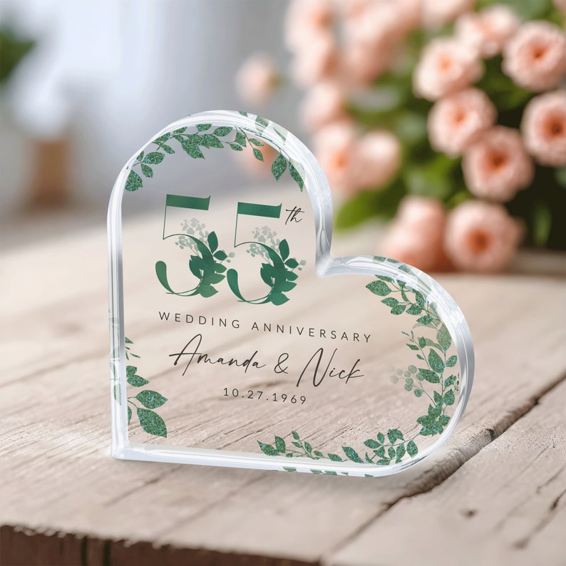 Emerald Anniversary Gift for Couple, Personalized Emerald Anniversary Gift, 55th Anniversary Gift, 55th Wedding Anniversary Keepsake Plaque